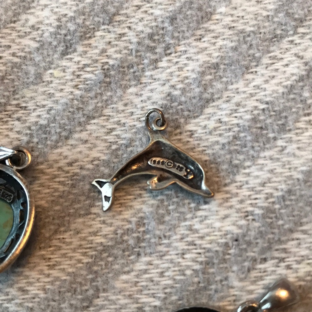 Silver Necklace Pendants Silver 925 Dolphin Turquoise Heart Thank You - Picture 11 of 16